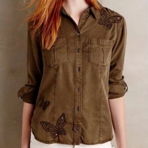 Anthro Holding Horses Embroidered Top 0 Olive